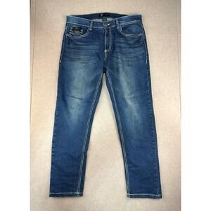 Fried Denim Jeans Men's 34x30 Blue Slim Fit Mid Rise‎ Dark Wash Stretch
